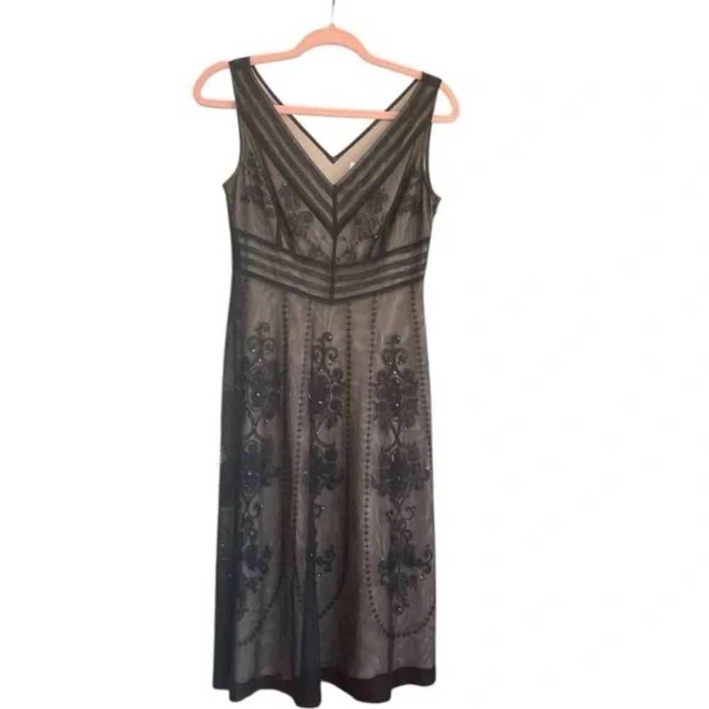 LOFT Elegant V-Neck Black Lace Overlay Dress